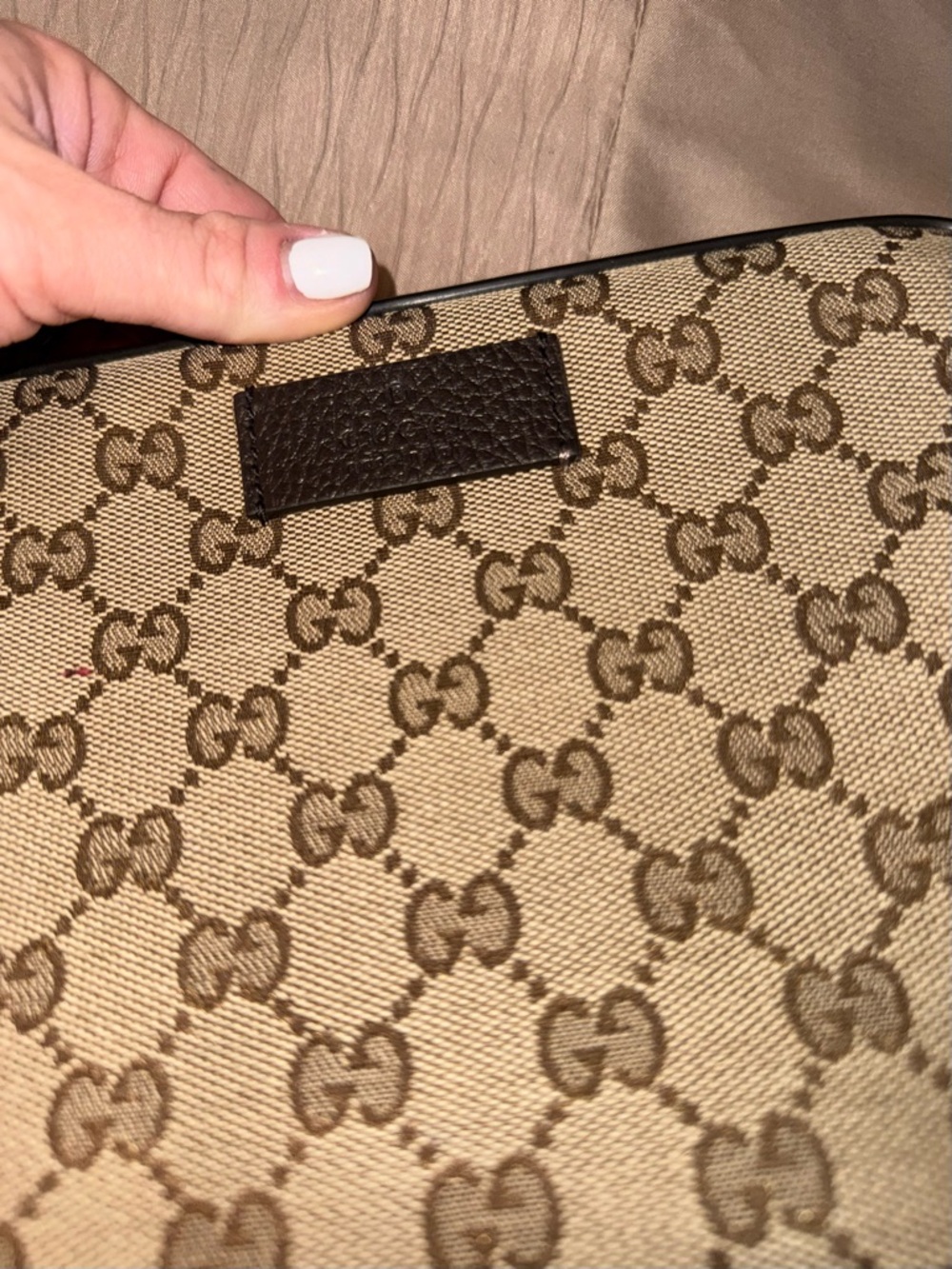 Gucci Beige Monogram Belt Bag with Dark Brown Trim - Picture 2 of 6